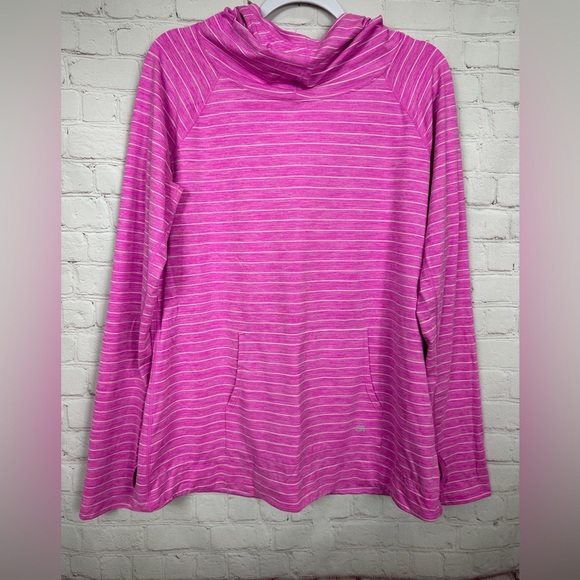 GapFit Women's Kabru funnel Neck hooded pink striped Long Sleeve Shirt sz XL GUC - Picture 1 of 7